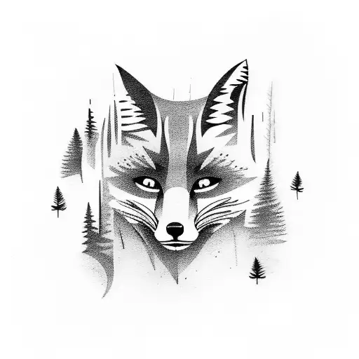 Dense Forest Scene With Fox In Negative Space