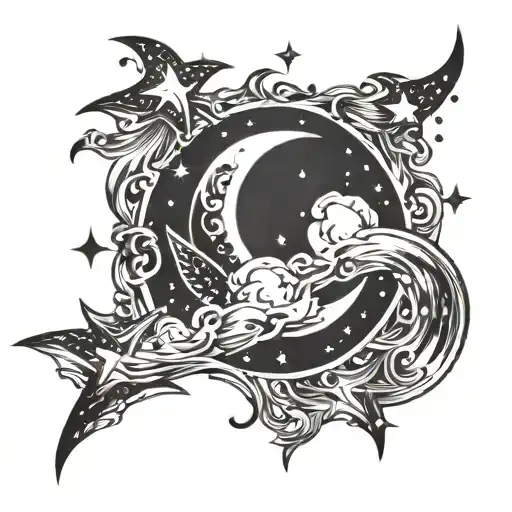 Name With Moon Surrounded By Stars