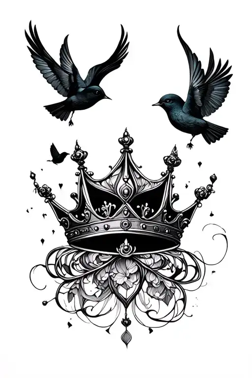 Infinitely With Crown And Small Birds Flying