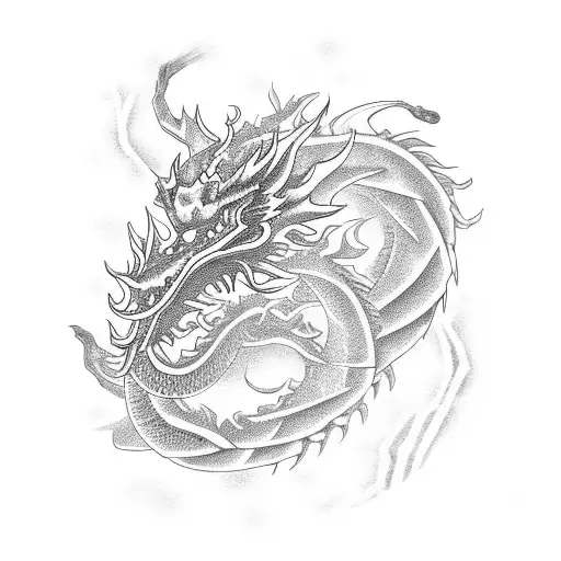 Long Red Chinese Dragon With Black Roses