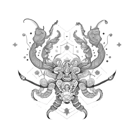 An Intricate Tattoo Depicting The Scorpio And Taurus Constellations Intertwined With Floral Elements