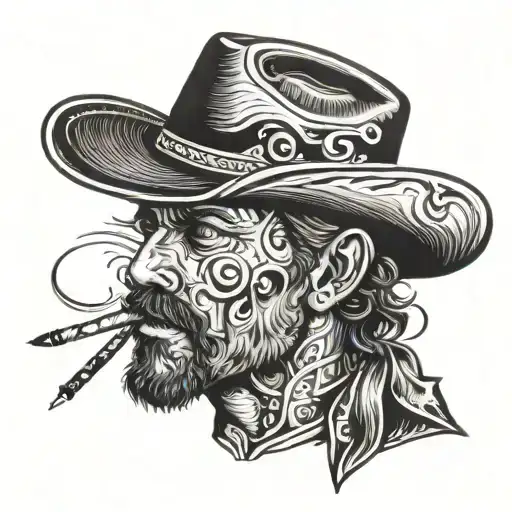 The Head Of A Cowboy With A Cigarette In His Mouth