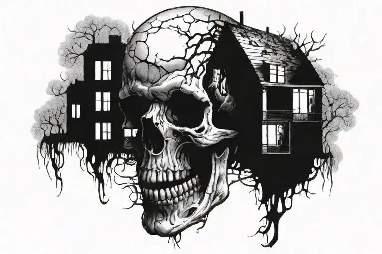 Burning Building Growing From A Skull