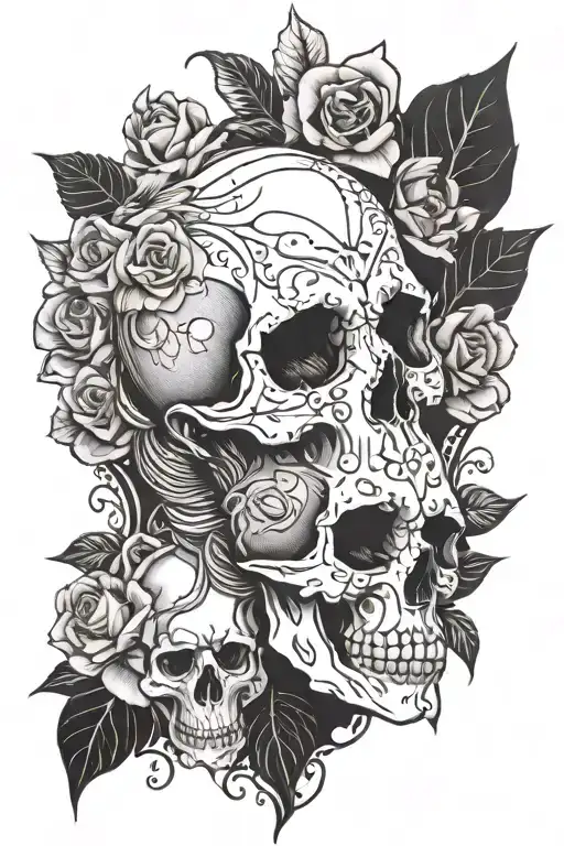 Skull And Woman Face