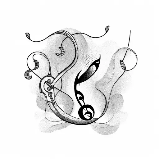 A Blackwork Tattoo Of A Music Note Intertwined With A Quill Pen Symbolizing Creativity And Writing