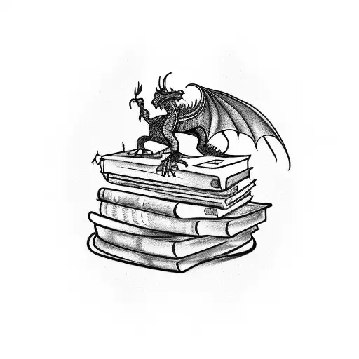 A Tattoo Of A Dragon Wrapped Around A Stack Of Books And A Movie Projector