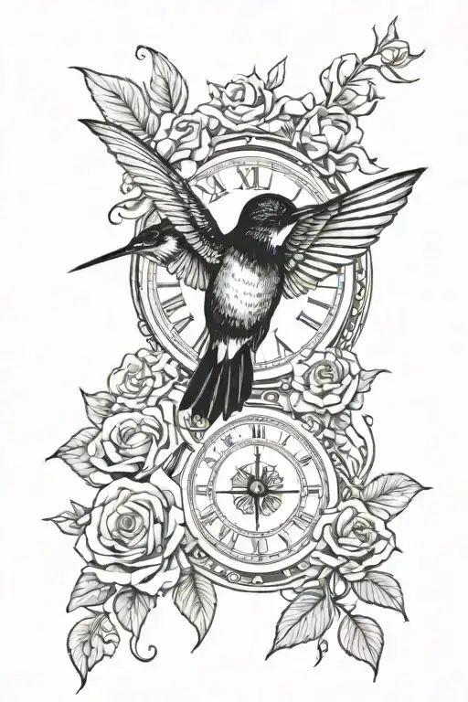Hummingbird Rose Old Clock Compass Rose