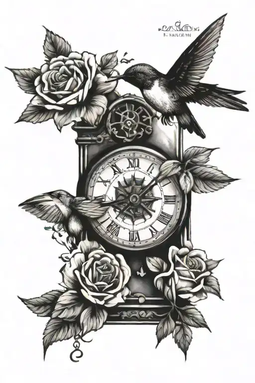 Hummingbird Rose Old Clock Compass Rose Sand Timer