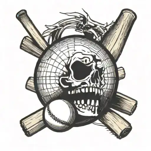 Cricket Ball Morphing Into A Skull With Crossed Cricket Bats In The Background