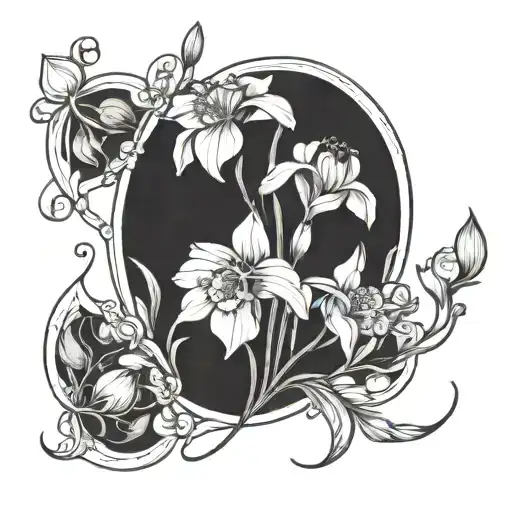 Fine Line Snow Drop And Carnation Flower Intertwined