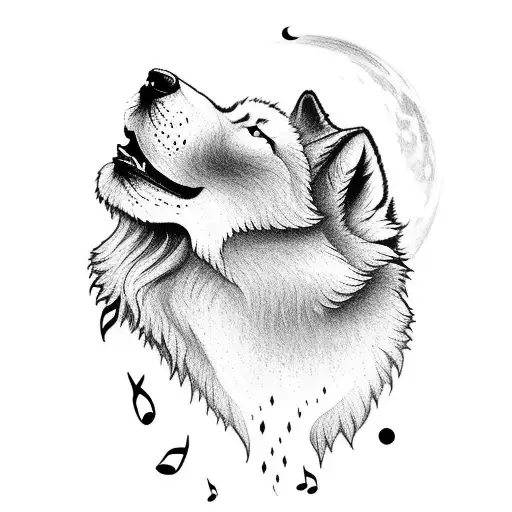A Silhouette Of A Howling Wolf With Musical Notes Incorporated Into The Design