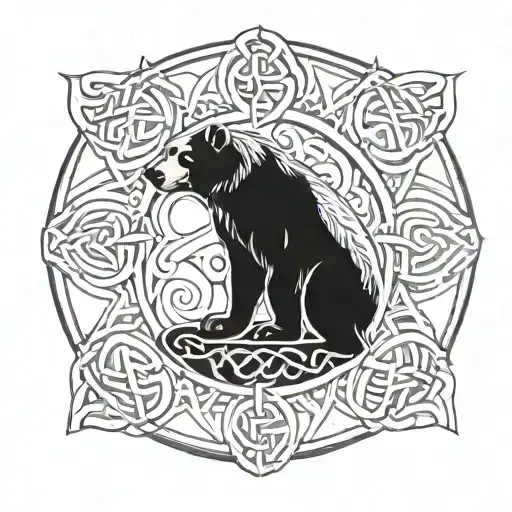 Intricate Celtic Knotwork Design Incorporating A Bear Motif