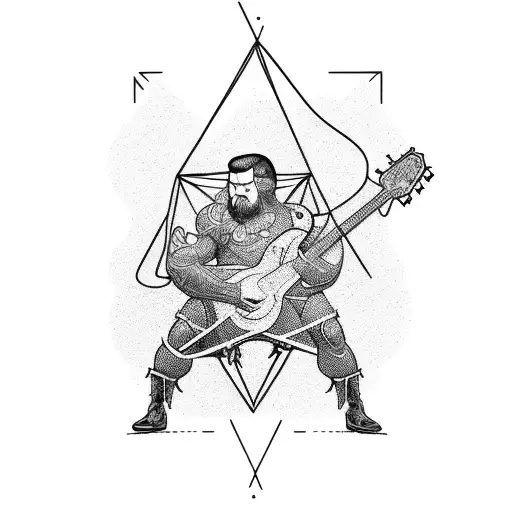 Atlas Plays The Electric Guitar Hanging Around His Neck While Carrying The World On His Back