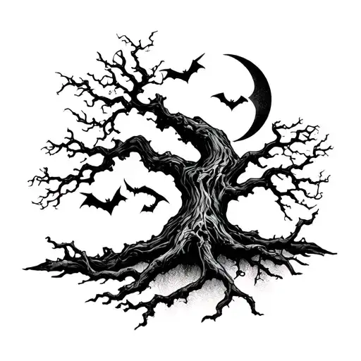 Poison Tree With Bats And Moon