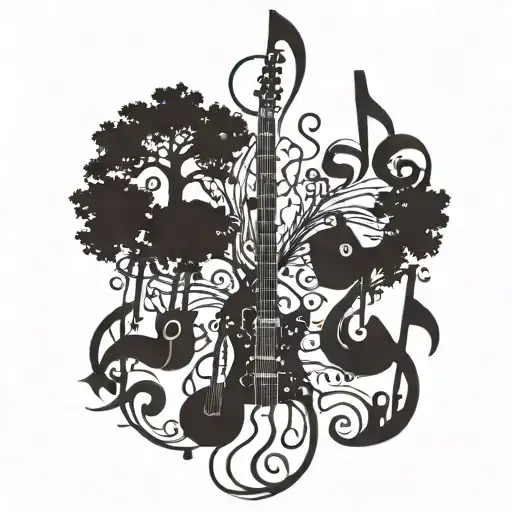 Tree Made Of Musical Instruments Forming Musical Notes
