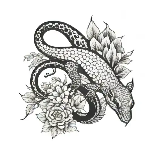 Lizard With Long Tail Wrapped Round With Nature Details