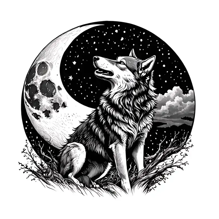 Adult Wolf Howling At The Moon