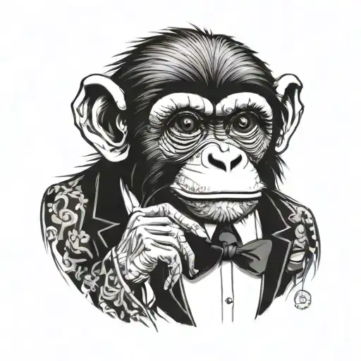 Monkey Wearing A Suit Full Blackwork