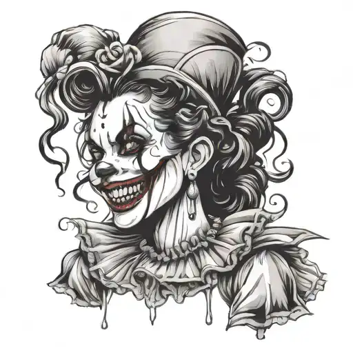 Woman Dressed As Gothic Clown With Creepy Smile And Showing Teeth