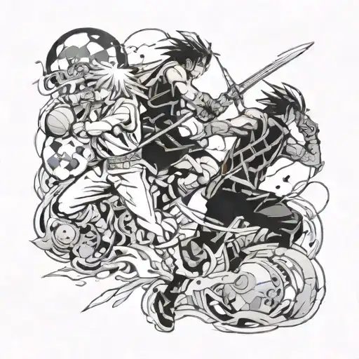 A Magical Battle Scene From Your Favorite Anime Series Incorporating Elements Of Your Favorite Sport