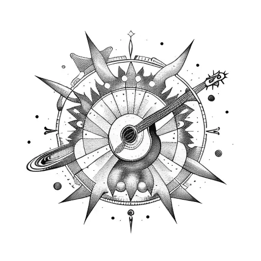 A Celestial Guitar Player Surrounded By Planets And Stars