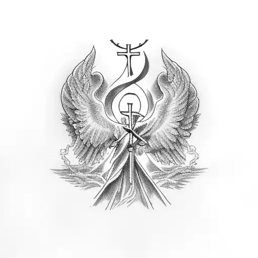 Christian Cross With Angels By The Sides