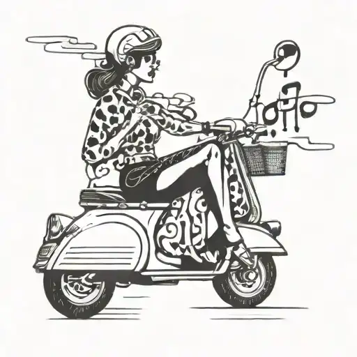 A Pin Up Girl Riding A Vintage Vespa Scooter With Ska Music Notes In The Background