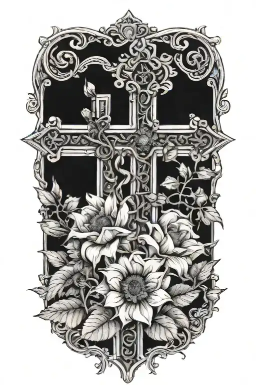 Bible Verse Roses Sunflowers Cross Intertwined Within