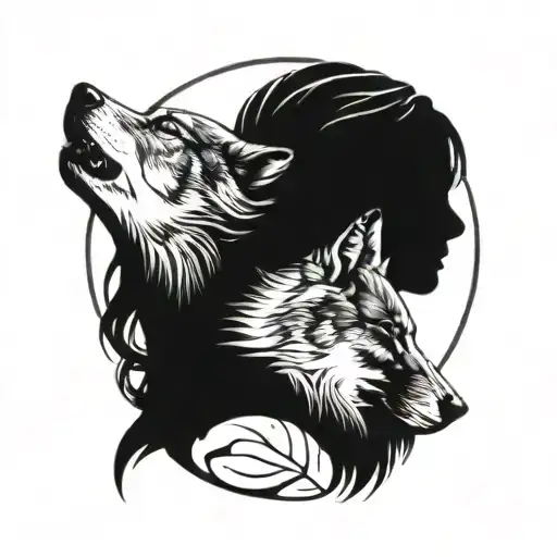 Wolf And Girl Connected Tattoo