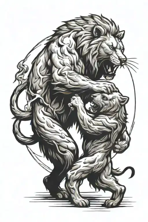 Lion And Bear Fighting In The Arena