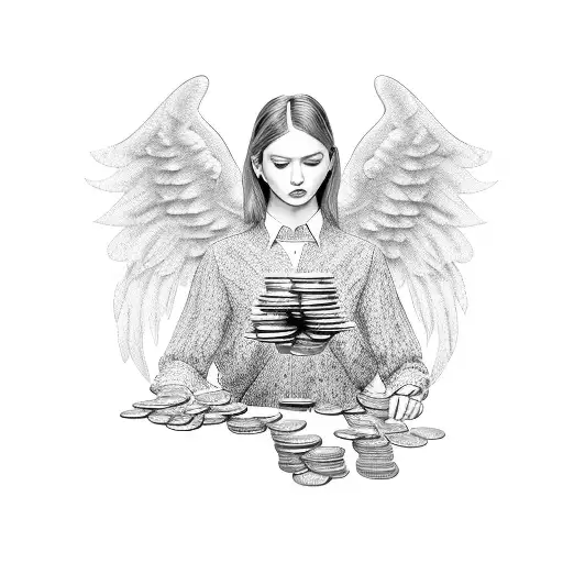 A Stylish Accountant Counting Money With Angelic Wings