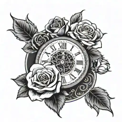 4 Roses With Name And Date And A Clock In The Middle