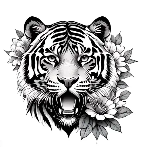 Tiger And Flowers