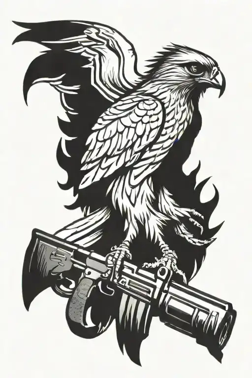 A Hawk With An M16 In Its Talons