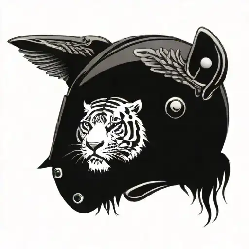 Tiger Head With Jet Motorcycle Helmet And Angel Wings