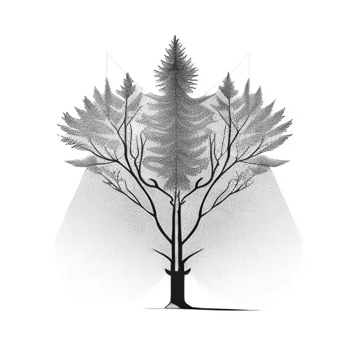 A Minimalist Tattoo Of An Evergreen Tree With The Number 34