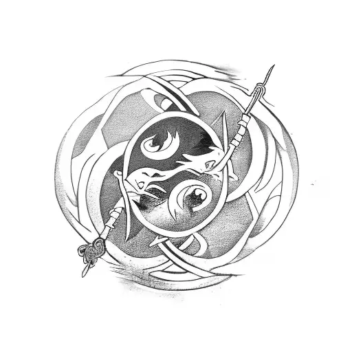 Yin Yang Symbol Intertwined With A Katana Sword