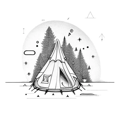 Camping Tent And Fine With Trees With Sunshine