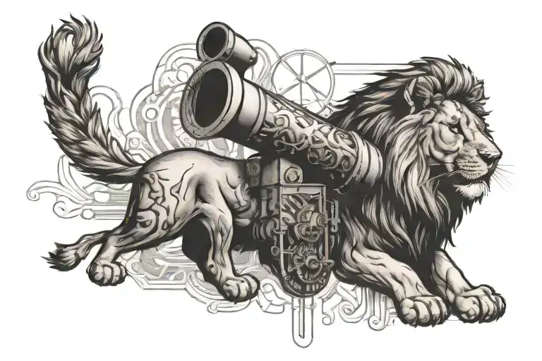 Cannon On One Side And Lion On Other Facing Each Other
