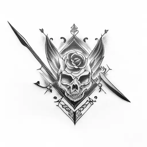 A Gothic Style Tattoo Featuring A Detailed Knife And Bow And Arrow Design