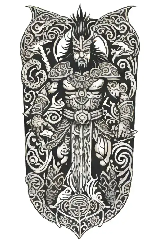 A Polynesian Warrior With Ocean Animals Native