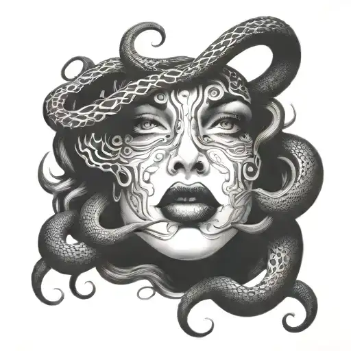 Medusa Half Face Eyes Snakes Wrapped