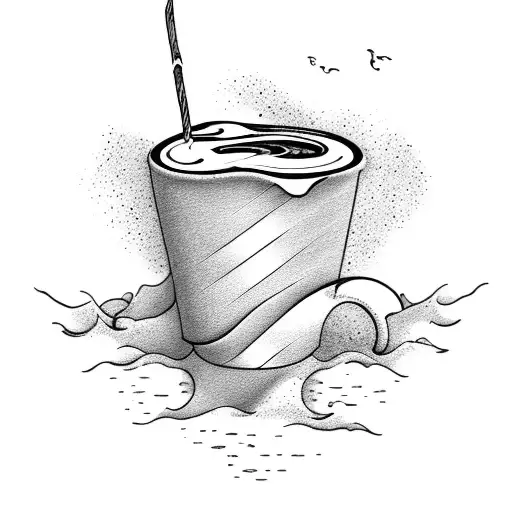 Ocean Waves Crashing Against A Coffee Cup On A Sandy Beach