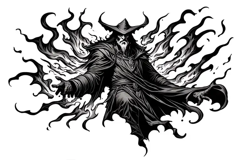 Dark Wizard Covered In Flames Left Arm Sleeve
