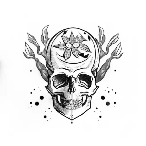 Skull With Dark Leaves All Around On All The Forearms And And The Hand