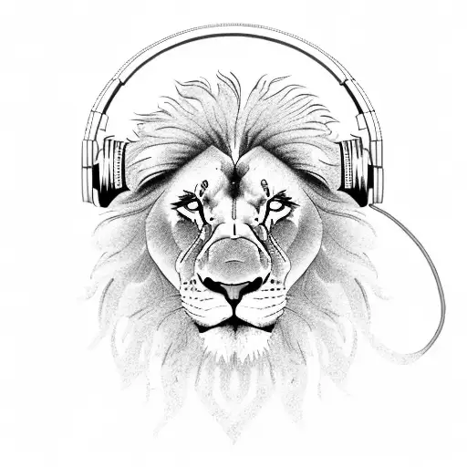 A Lion Wearing Headphones And Listening To The Sound Of The Universe