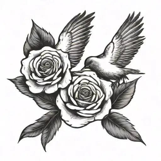 2 Birds Flying Holding A Rose