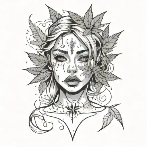 Girl Face With Weed Leaf