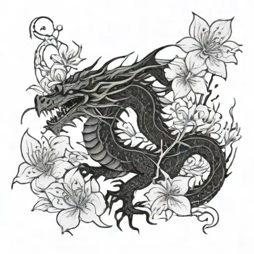Dragon And Sakura Flowers