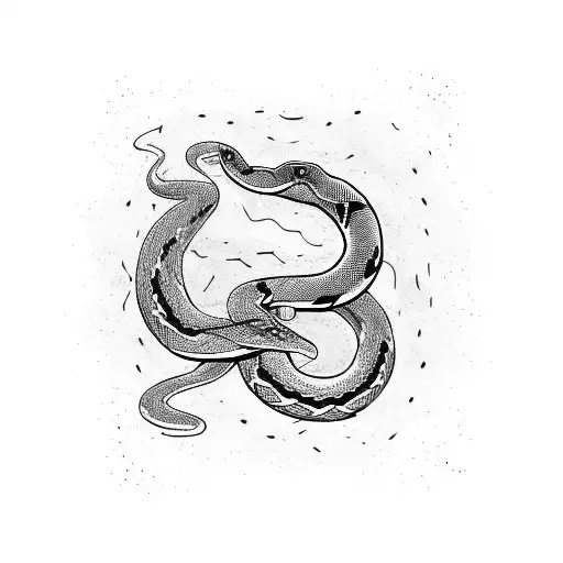 An Abstract Blackwork Design Of A Snake Morphing Into A Sraka Symbol